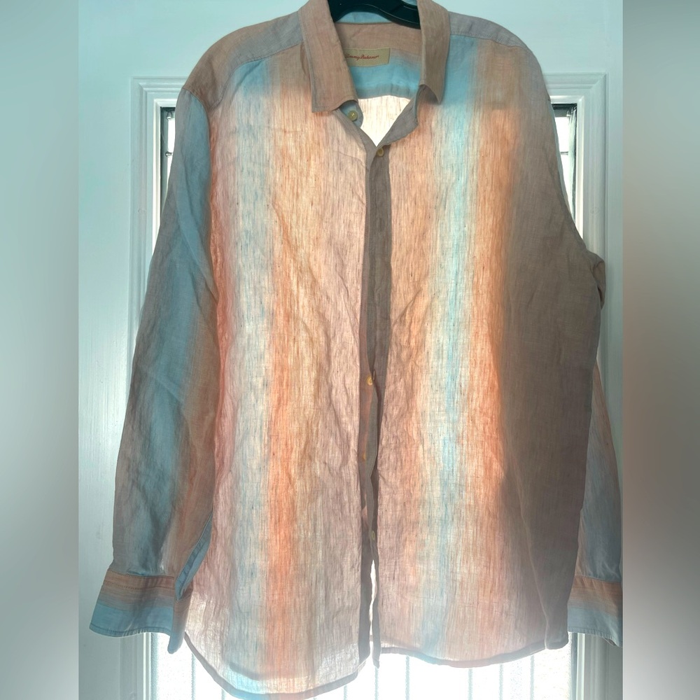 TOMMY Bahama Linen Blend Soleil Shirt Long Sleeve Marlin logo, size XL